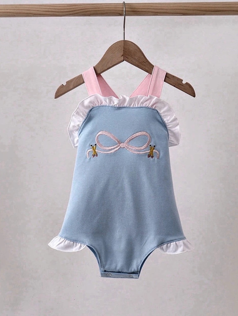 Baby Blue Pink Bow Romper Bodysuit